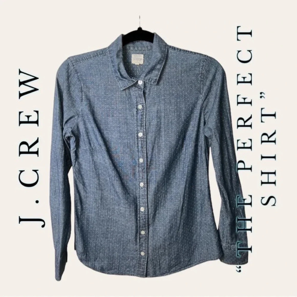 0400. J.CREW “THE PERFECT SHIRT” CHAMBRAY TOP BUTTON DOWN LONG SLEEVE SIZE XSM - Picture 1 of 8